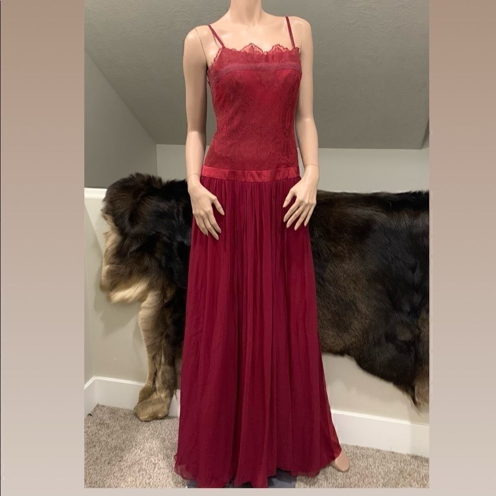 Burgundy, Elegant Silk and Floral Lace dress